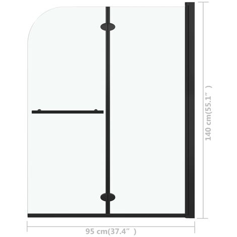 Mampara de ducha plegable 2 paneles ESG negro 95x140 cm vidaXL