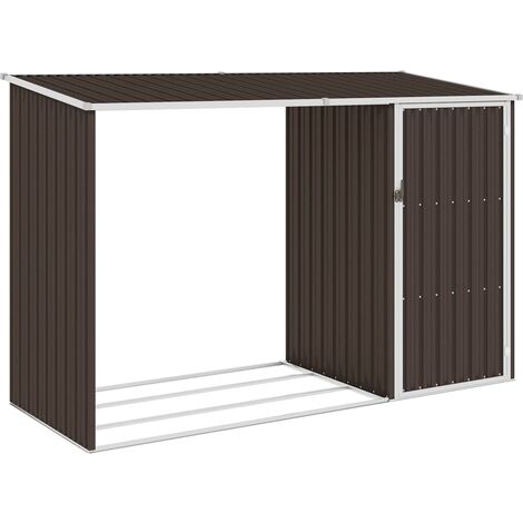 Cobertizo de jardín leña marrón acero galvanizado 245x98x159cm vidaXL