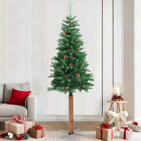 Árbol de Navidad delgado madera auténtica y piñas PVC 210 cm vidaXL
