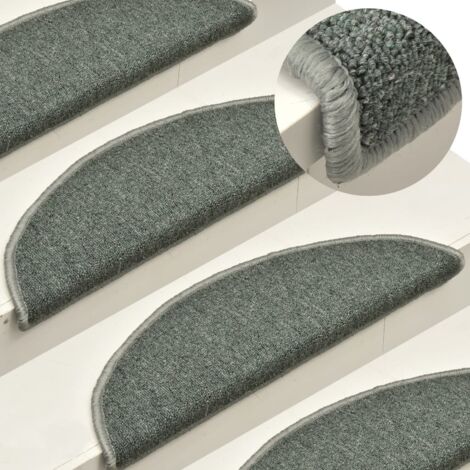 Felpudos para escaleras 15 uds 56x17x3 cm Verde oscuro Semicircular vidaXL