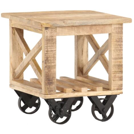 Mesa auxiliar con ruedas madera de mango rugosa 40x40x42 cm vidaXL