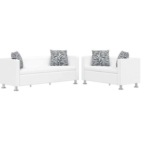 Set de sofás 3 plazas y 2 plazas cuero artificial blanco vidaXL