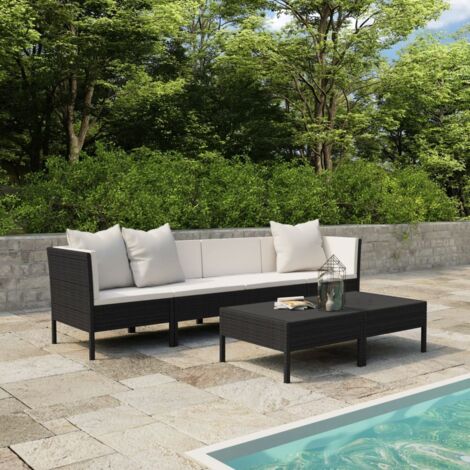 Set de muebles de jardín 6 pzas y cojines ratán sintético negro vidaXL