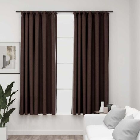 Cortinas opacas ganchos look de lino 2 pzs gris taupe 140x175cm vidaXL