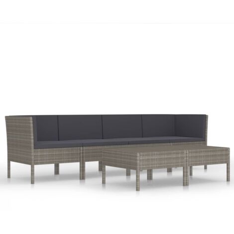 6 PCS Garden Lounge Set con cojín mimbre Pe Gray