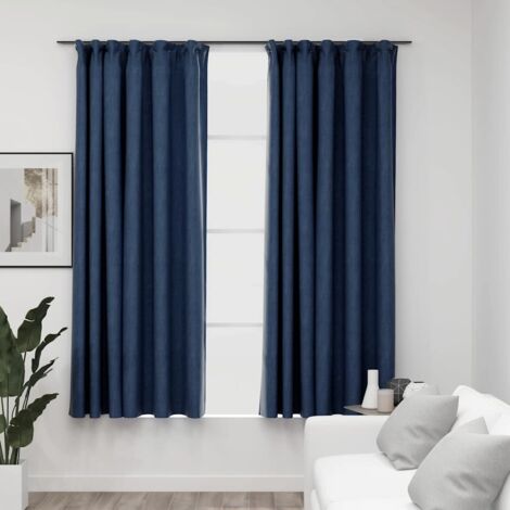 Cortinas opacas con ganchos look de lino 2 pzas azul 140x175 cm vidaXL