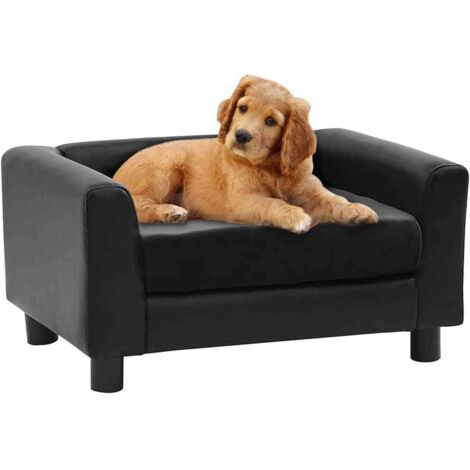 Sofá para perros felpa y cuero sintético negro 60x43x30 cm vidaXL