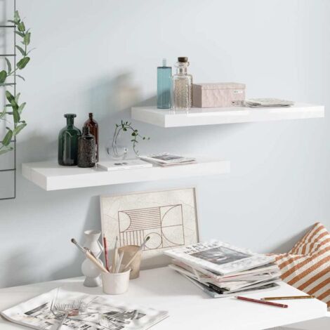 Estante flotante de pared 2 uds MDF blanco brillo 60x23,5x3,8cm vidaXL