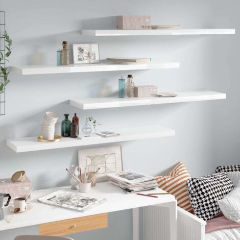 Estante flotante pared 4 uds MDF blanco brillo 120x23,5x3,8 cm vidaXL