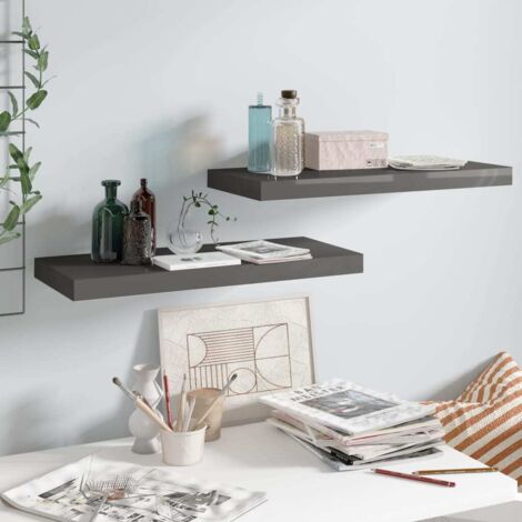 Estantes flotantes de pared 2 uds MDF gris brillo 60x23,5x3,8cm vidaXL