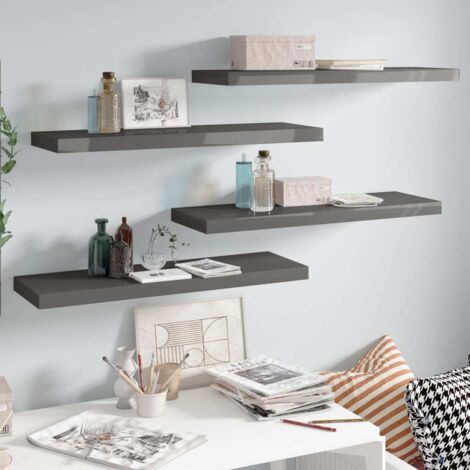 Estante flotante de pared 4 uds MDF gris brillo 80x23,5x3,8 cm vidaXL