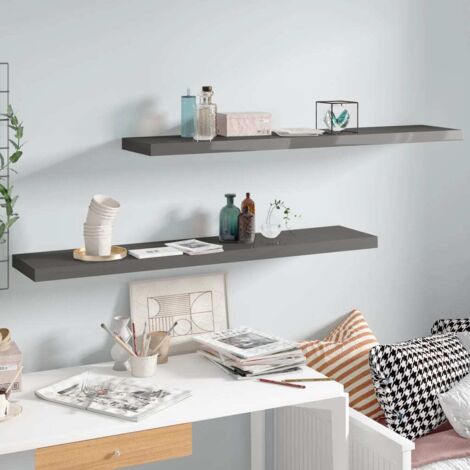Estante flotante de pared 2 uds MDF gris brillo 120x23,5x3,8 cm vidaXL
