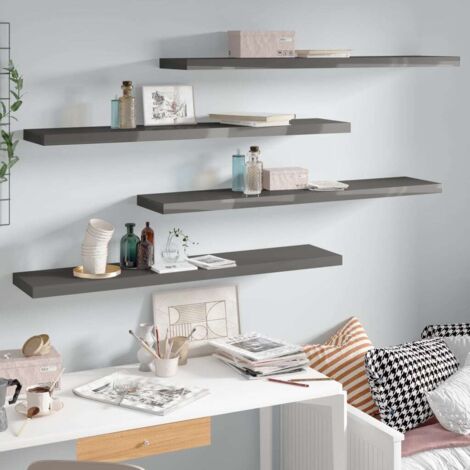 Estante flotante de pared 4 uds MDF gris brillo 120x23,5x3,8 cm vidaXL