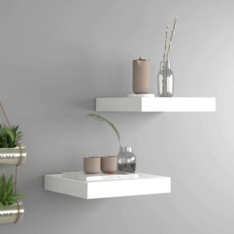 Estante flotante pared 2 uds blanco y roble MDF 90x23,5x3,8 cm vidaXL
