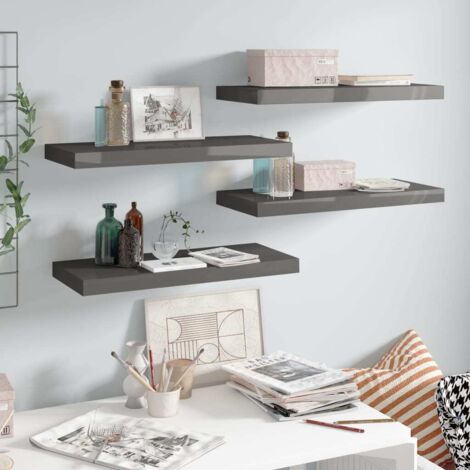 Estantes flotante de pared 4 uds MDF gris brillo 60x23,5x3,8 cm vidaXL