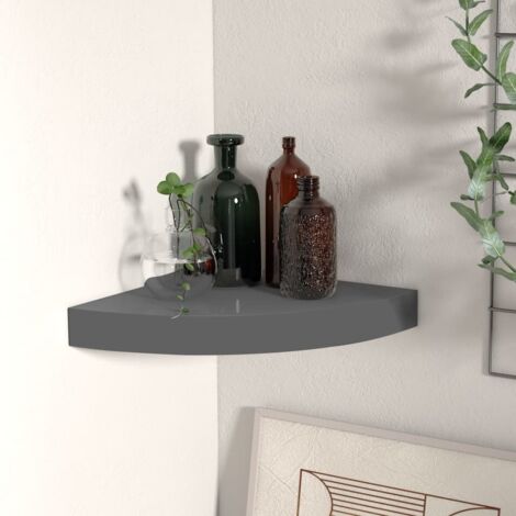 Estante flotante de esquina gris con brillo MDF 25x25x3,8 cm vidaXL