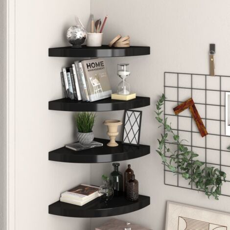 Estantes flotantes de esquina 4 uds MDF negro 35x35x3,8 cm4 vidaXL