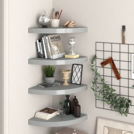 Estantes flotantes de esquina 4 uds MDF gris 35x35x3,8 cm vidaXL