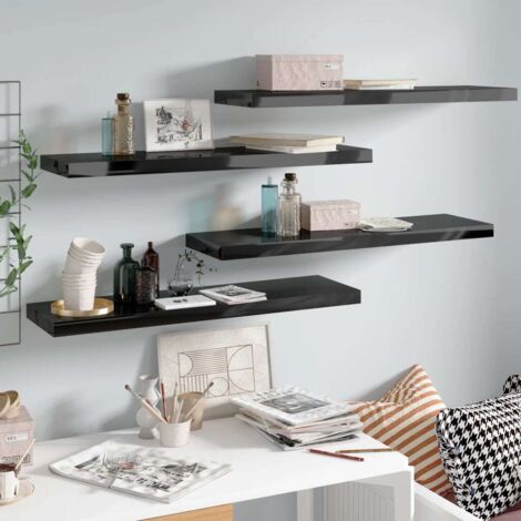 Estantes flotantes pared 4 uds negro brillo MDF 90x23,5x3,8cm vidaXL (1/5)
