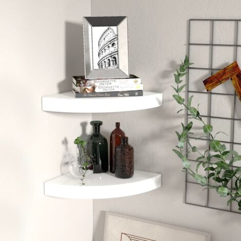 Estantes esquineros flotantes (2 unidades), blanco brillante, 25 x 25 x 3,8 cm, MDF vidaXL