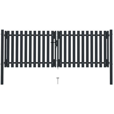 Cancela doble de valla de acero gris antracita 306x125 cm vidaXL
