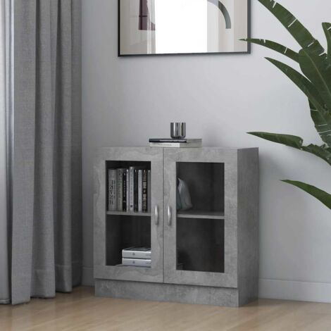 Vitrina de madera contrachapada gris hormigón 82,5x30,5x80 cm vidaXL
