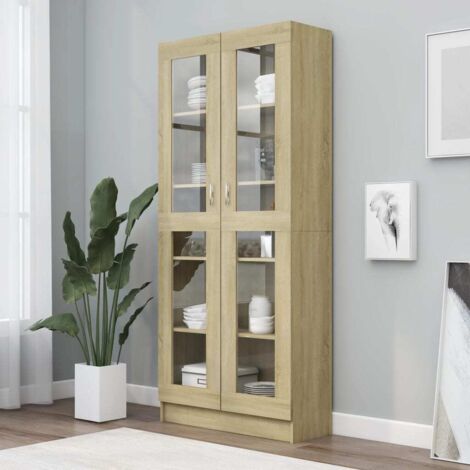Vitrina de madera de ingeniería roble Sonoma 82,5x30,5x185 cm vidaXL