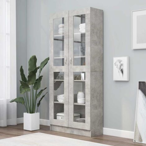Vitrina de madera de ingeniería gris hormigón 82,5x30,5x185cm vidaXL