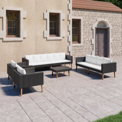 Set de muebles de jardín 5 pzas y cojines ratán sintético negro vidaXL