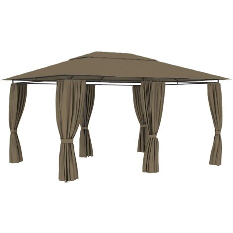 Marquesina de jardín con cortinas gris taupe 4x3 m 180 g/m² vidaXL