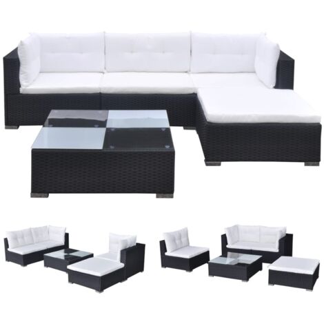 Set muebles de jardín 5 piezas y cojines ratán sintético negro vidaXL