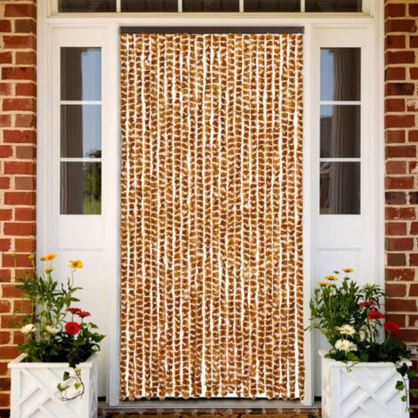 Cortina mosquitera chenilla ocre y blanco 100x220 cm vidaXL