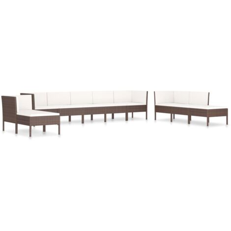 10 PCS Garden Lounge Set con cojín mimbre Pe Brown