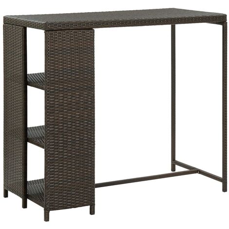 Mesa bar estante almacenaje 120x60x110cm ratán sintético marrón vidaXL