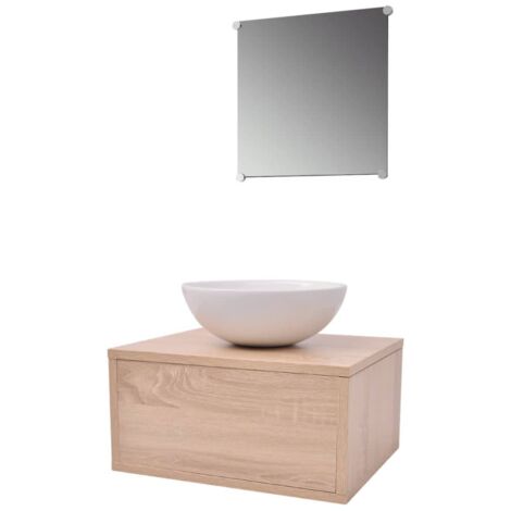 Conjunto de mueble y lavabo 3 piezas beige vidaXL