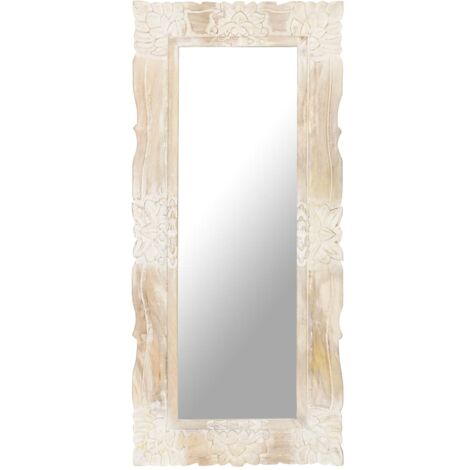 Espejo de madera maciza de mango blanco 110x50 cm vidaXL