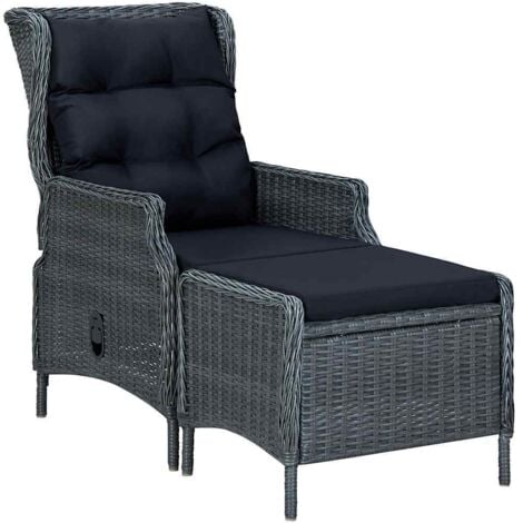 vidaXL Sillón reclinable de jardín con reposapiés ratán PE gris oscuro