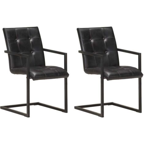 Sillas voladizas de comedor 2 unidades cuero auténtico negro vidaXL (1/5)