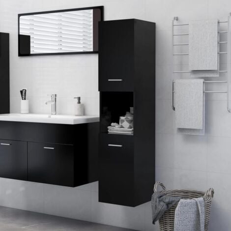 Armario de baño madera contrachapada negro 30x30x130 cm vidaXL