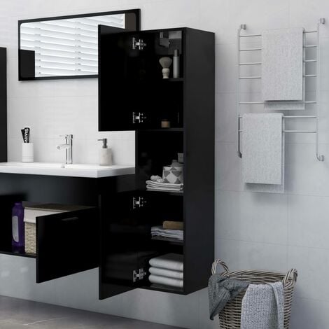 Armario de baño madera contrachapada negro 30x30x130 cm vidaXL
