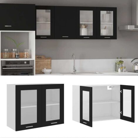 Vitrina colgante "Lyon" de, color negro, 80 x 31 x 60 cm, madera de ingeniería vidaXL