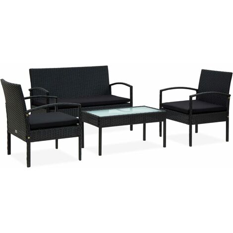Set de muebles de jardín 4 pzas y cojines ratán sintético negro vidaXL