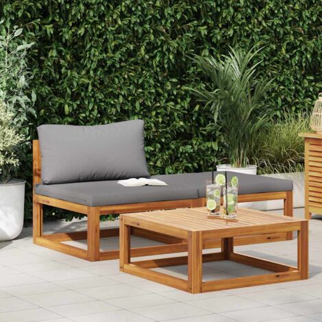 Muebles de jardín 3 piezas con cojines madera maciza de acacia vidaXL