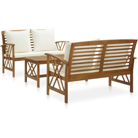 Muebles de jardín 3 piezas con cojines madera maciza de acacia vidaXL