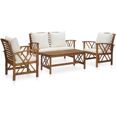 Muebles de jardín 4 piezas con cojines madera maciza de acacia vidaXL