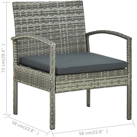 Set de muebles de jardín 4 pzas y cojines ratán sintético gris vidaXL