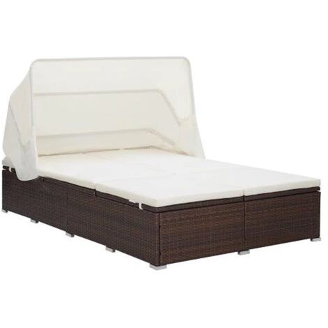 Tumbona para 2 personas con cojín ratán sintético marrón vidaXL (1/7)