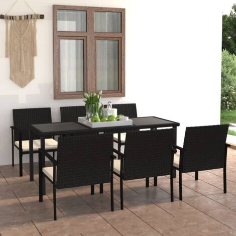 7 PCS Garden Dining Set Vime PE Preto