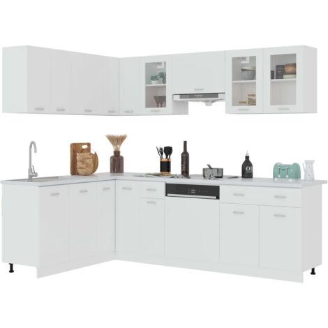 Conjunto de armarios de cocina "Lyon" de 11 piezas de madera de ingeniería blanca vidaXL