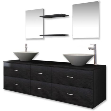 Conjunto de muebles de baño con lavabo y grifo 9 piezas negro vidaXL